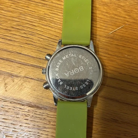 Large Crystal Accent Round Case Green Lettering and Silicone Band Watch - Picture 3 of 3